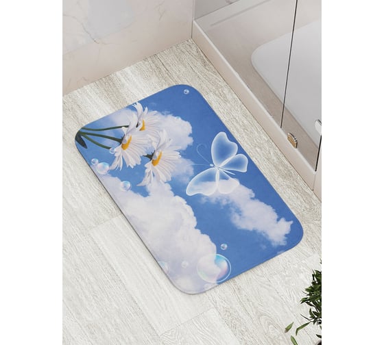 Изображение товара Коврик противоскользящий JoyArty "Прозрачная бабочка и ромашки" для ванной, сауны, бассейна, bath_30188