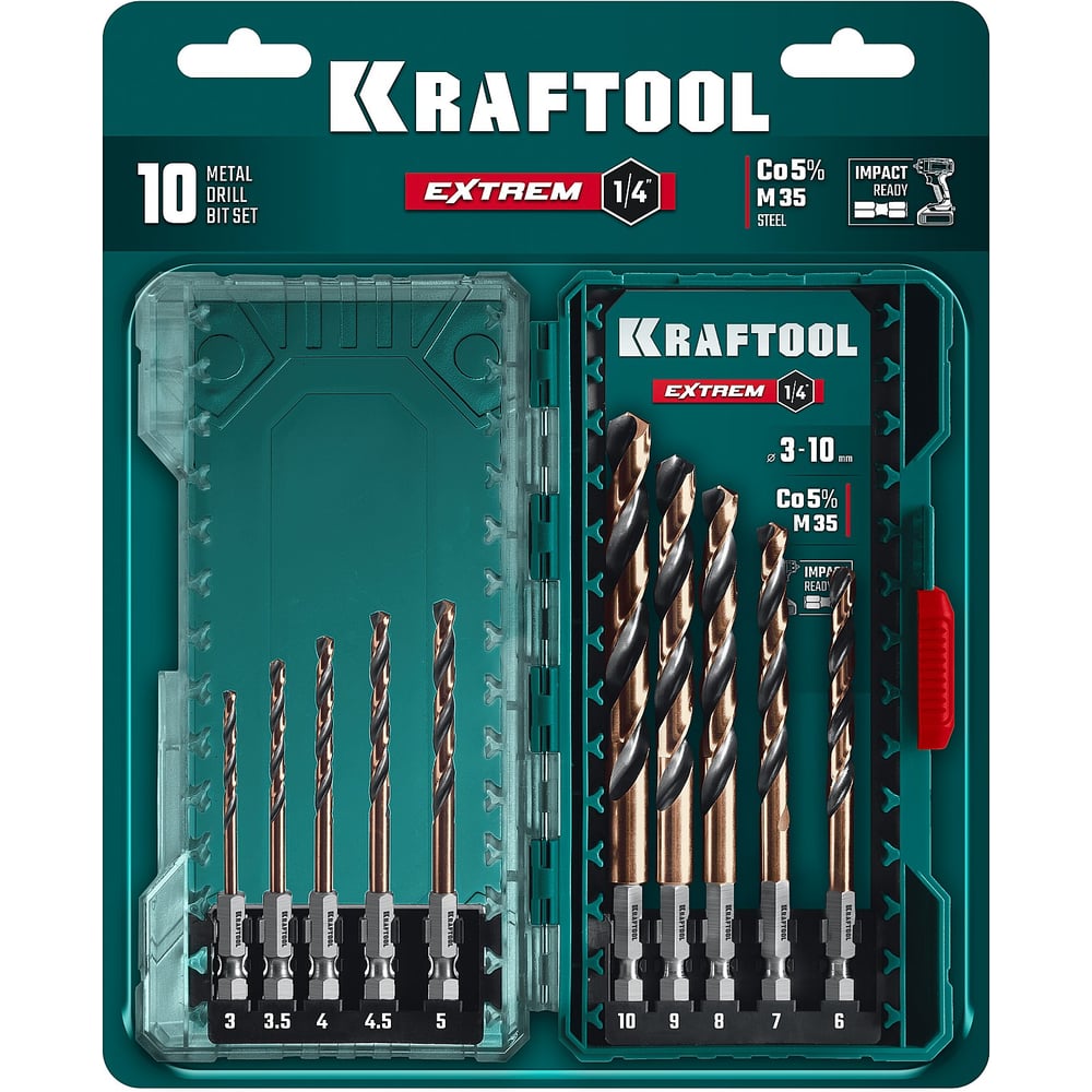 Изображение товара Набор сверл по металлу KRAFTOOL Impact Ready 10 шт для винтовертов