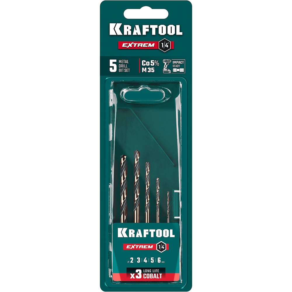 Изображение товара Набор сверл по металлу KRAFTOOL Impact Ready НЕХ-1/4 5 шт для шуруповерт