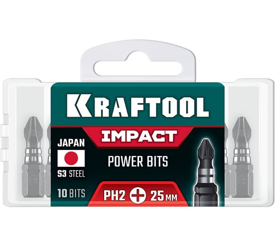 Изображение товара Биты ударные KRAFTOOL Impact PH2, 25 мм, 10 шт 26191-2-25-S10