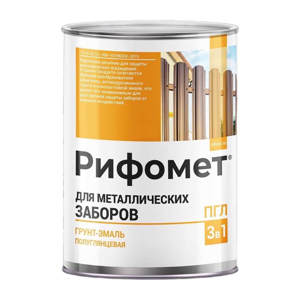 Изображение товара Краска для металлического забора Рифомет полуглянцевая 3 кг коричнево-красный RAL 3009