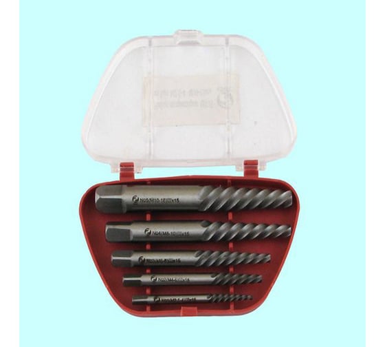 Изображение товара Экстракторы для выкручивания сломанных саморезов и болтов Vitatools набор 6 шт, М3-М18, с кейсом ekstraktory-nabor-6-sht