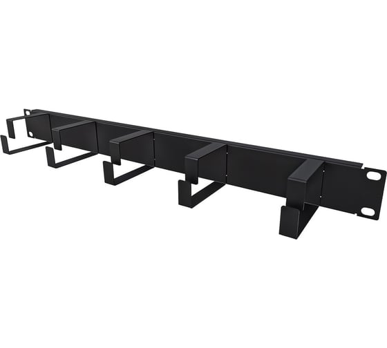 Изображение товара Организатор кабельный горизонтальный ONTEK крепление 19 1U, 5 колец глубиной 65мм, металл, черный RAL 9005 CO1U5/65-9005