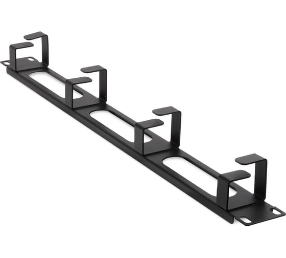 Изображение товара Организатор кабельный горизонтальный ONTEK крепление 19 1U с окошками, 4 кольца глубиной 40мм, металл, черный RAL 9005 CO1U4W/40-9005