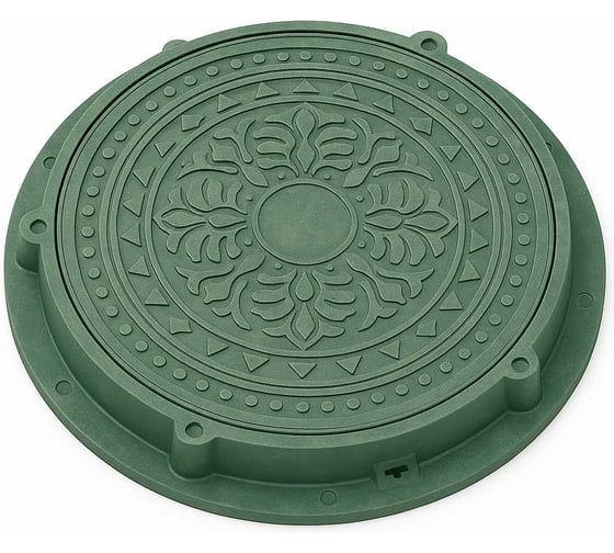 Изображение товара Люк садовый круглый полимерно-песчаный 0,8т зелёный лёгкий и прочный для защиты инженерных колодцев Millennium УТ000034980
