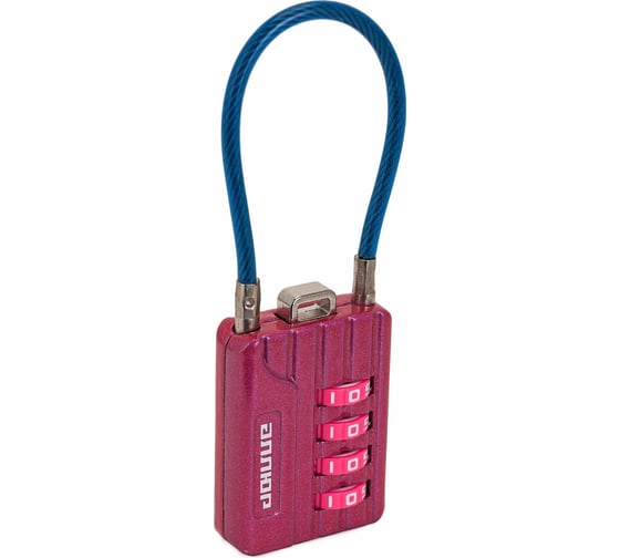 Изображение товара Навесной замок Аллюр (розовый; с тросиком; кодовый; 3 мм) 10156