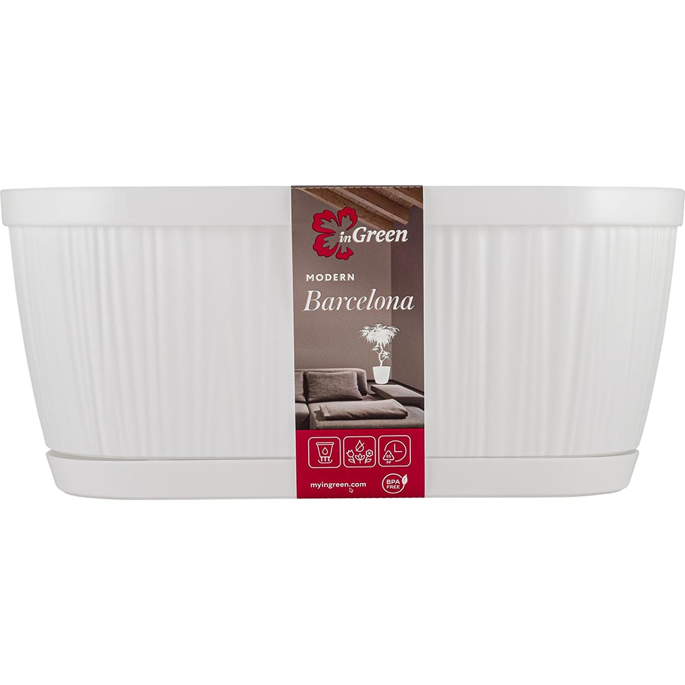 Изображение товара Горшок для цветов Barcelona, овальный, 2,7 л, белый INGREEN 249380