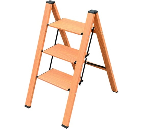 Изображение товара Стремянка алюминиевая с широкими ступенями, цвет - дерево, 3 ступени , арт Алюмет AWD103