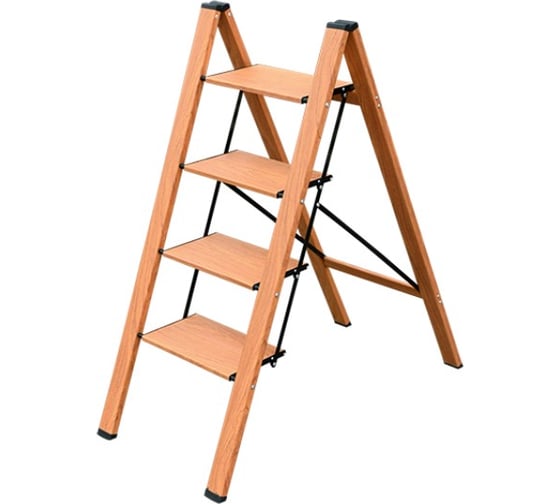 Изображение товара Стремянка алюминиевая Алюмет с широкими ступенями, цвет - дерево, 4 ступени AWD104