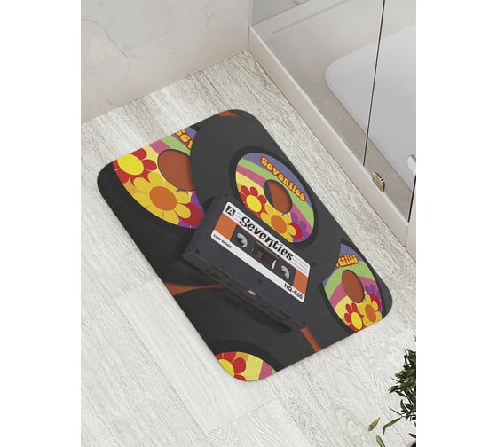 Изображение товара Коврик противоскользящий JoyArty "Кассета и винил" для ванной, сауны, бассейна, bath_33660