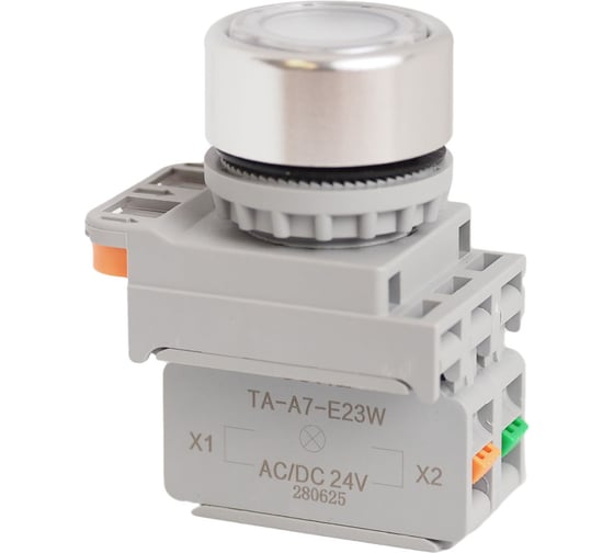 Изображение товара Кнопка CONTA TA-A7-P10F-D-W/24-FP20-5, белая, пластик, с подсветкой, NO, 22 мм (упак 5шт) 00-00013348