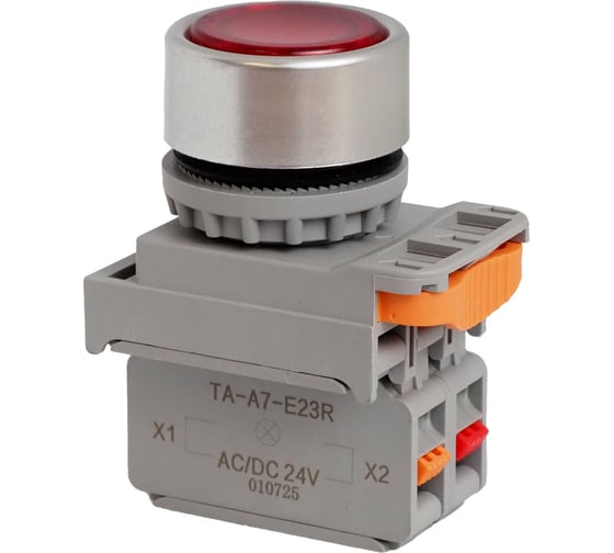 Изображение товара Кнопка CONTA TA-A7-P01F-D-R/24-FP20-5, красная, пластик, с подсветкой, NC, 22 мм (упак 5шт) 00-00013347