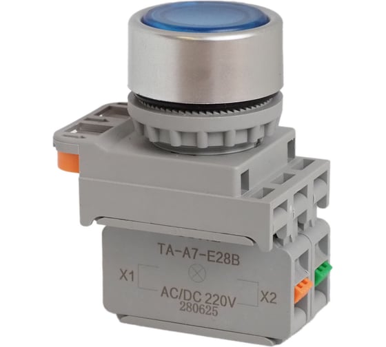 Изображение товара Кнопка CONTA TA-A7-P10F-D-B/220-FP20-5, синяя, пластик, с подсветкой, NO, 22 мм (упак 5шт) 00-00013350