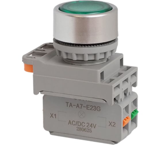 Изображение товара Кнопка CONTA TA-A7-JP10F-D-G/24-FP20-5, зеленая, металл, с подсветкой, NO, 22 мм (упак 5шт) 00-00013334