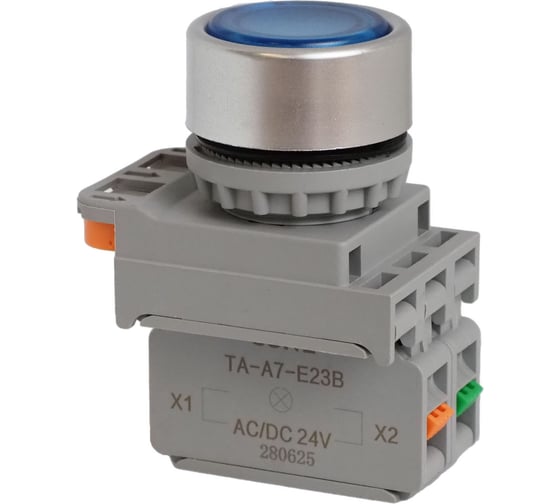 Изображение товара Кнопка CONTA TA-A7-JP10F-D-B/24-FP20-5, синяя, металл, с подсветкой, NO, 22 мм (упак 5шт) 00-00013336