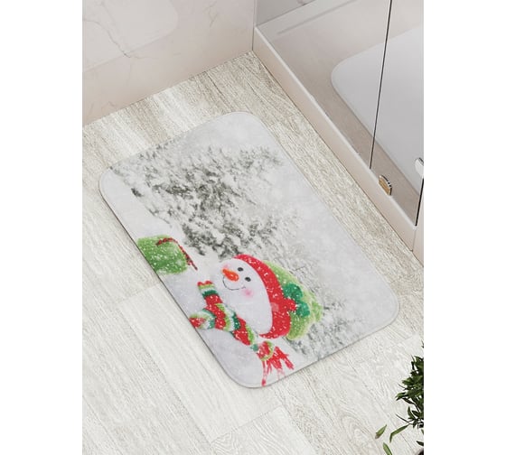 Изображение товара Коврик противоскользящий JoyArty "Снеговик в заснеженном лесу" для ванной, сауны, бассейна, bath_5718