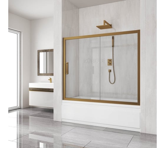 Изображение товара Шторка на ванну GuteWetter GWMPKB019P2 150x150 см, цвет фурнитуры бронзовый, цвет стекла бесцветный, стекло закаленное 6 мм, открывание двери левое/правое 4698031294817