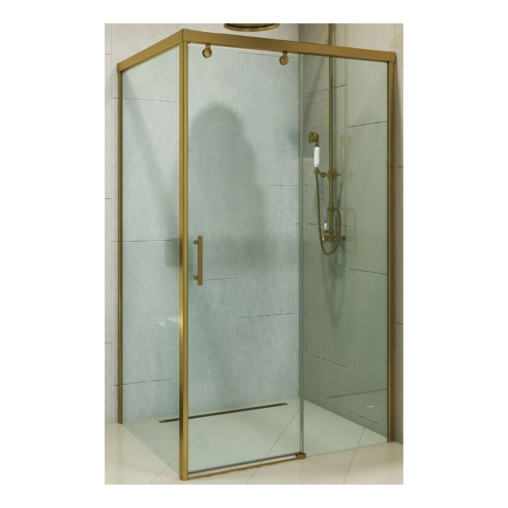 Изображение товара Душевой уголок GuteWetter GWMPSLRC863A 105x115x200 см, цвет фурнитуры бронзовый, цвет стекла бесцветный, стекло закаленное 8 мм / 6 мм, открывание двери левое / правое 4698032801618