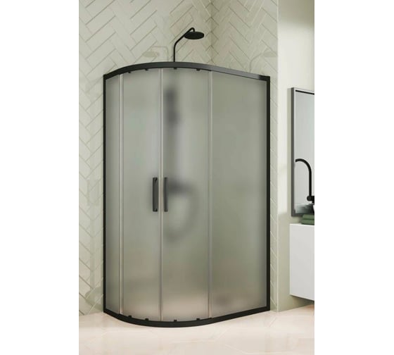 Изображение товара Душевой уголок GuteWetter GWMPKB018RB 95x85x200 см, цвет фурнитуры черный матовый, цвет стекла матовый, стекло закаленное 6 мм, открывание двери левое / правое 4698031923397