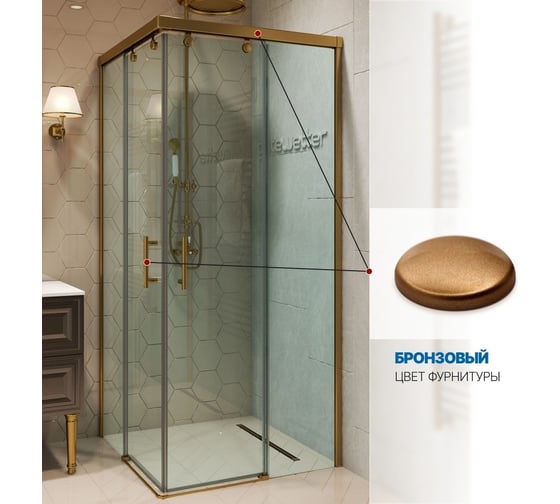 Изображение товара Душевой уголок GuteWetter GWMPSLSQ864 95x95x200 см, цвет фурнитуры бронзовый, цвет стекла бесцветный, стекло закаленное 8 мм / 6 мм, открывание двери левое / правое 4698032906702