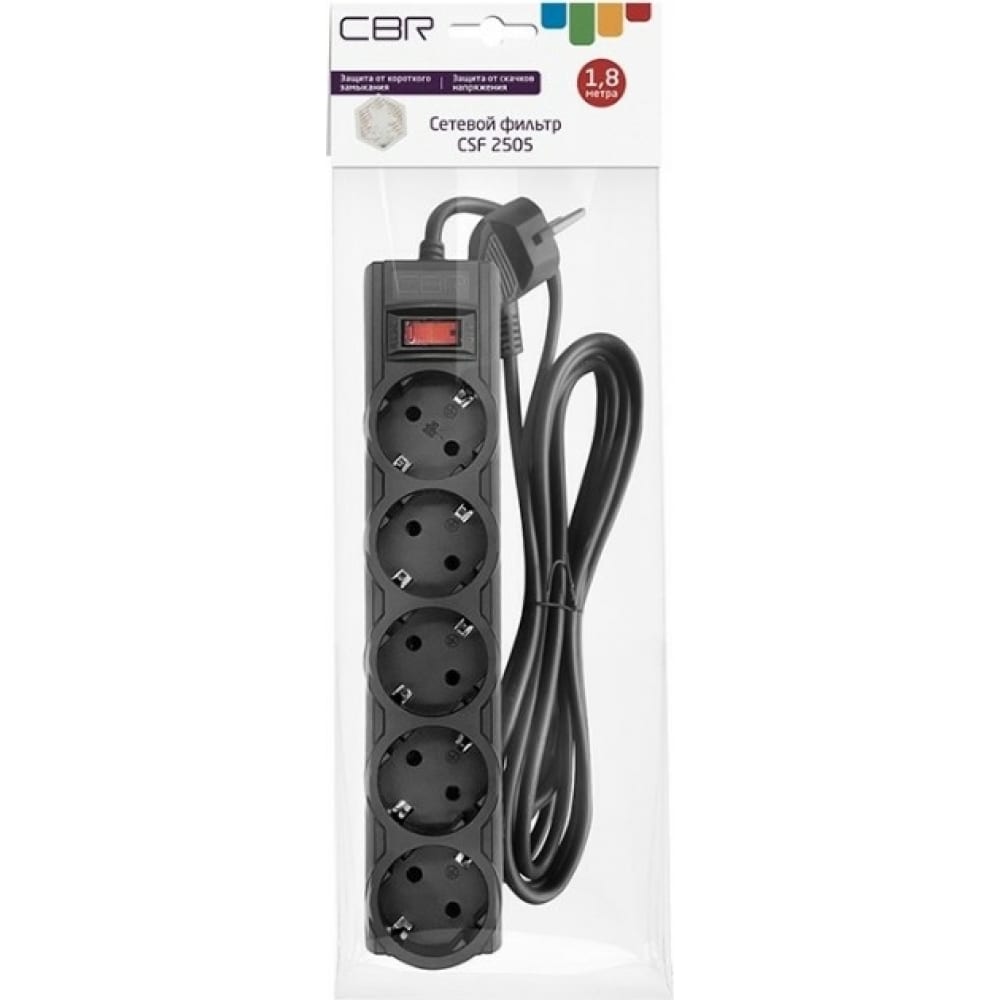 Сетевой фильтр CBR, CSF 2505-1.8 Black PC  - купить