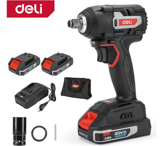 Изображение товара Гайковерт ударный аккумуляторный DELI 350Нм DE-BS20-1D2 (2АКБ, 20Вх2Ач + ЗУ, 0-2800об/мин, 0-3600уд/мин, сумка) 164337