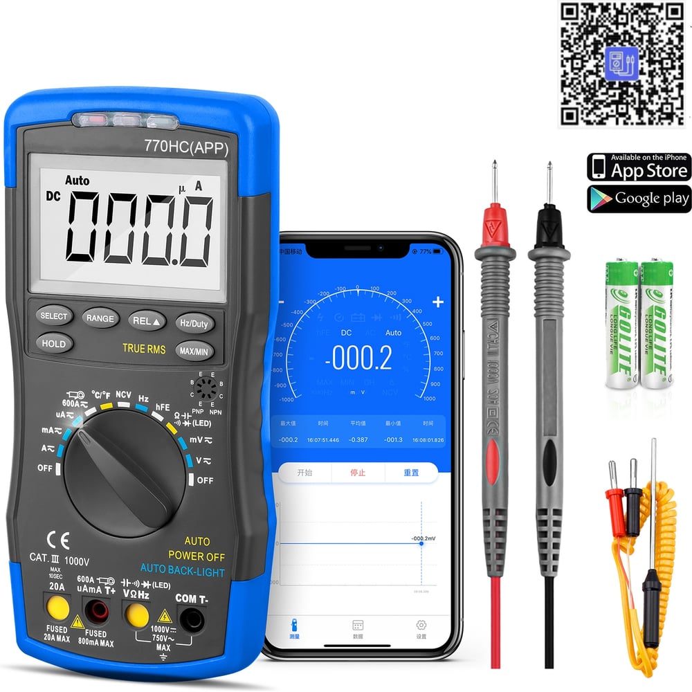 Изображение товара Цифровой мультиметр HoldPeak HP-770HC-APP профессиональный с Bluetooth и True RMS