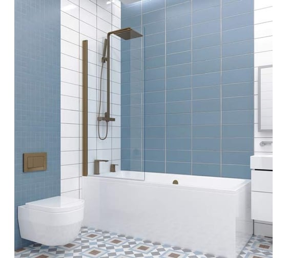 Изображение товара Шторка на ванну GuteWetter GWMPKB020P601N 64x141 см, цвет фурнитуры бронзовый, цвет стекла бесцветный, стекло закаленное 6 мм 4698032451738