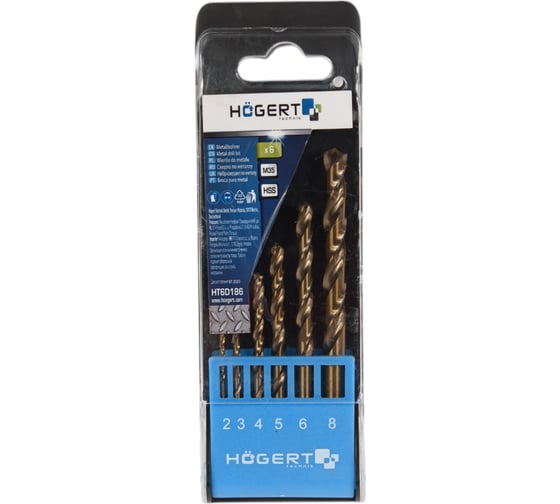 Изображение товара Набор сверл по металлу (6 шт; 2-8 мм) HOEGERT TECHNIK HT6D186