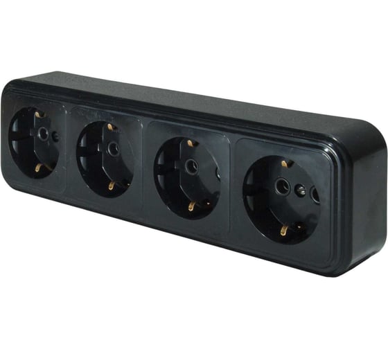 Изображение товара Розетка ООО "ОПТИКОМ ЭЛЕКТРИК" RA 16-466 четырехместная с заземляющим контактом открытой установки, цвет черный (400215.01) 400215.01231.5