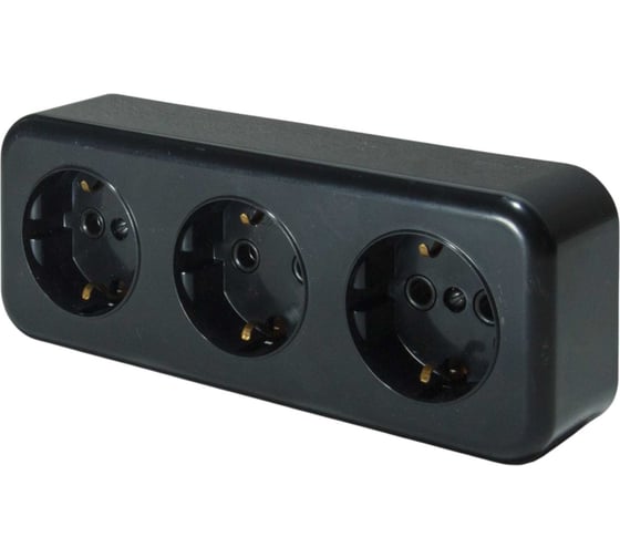 Изображение товара Розетка ООО "ОПТИКОМ ЭЛЕКТРИК" RA 16-343 трехместная с заземляющим контактом открытой установки, цвет черный 400215.00601.5