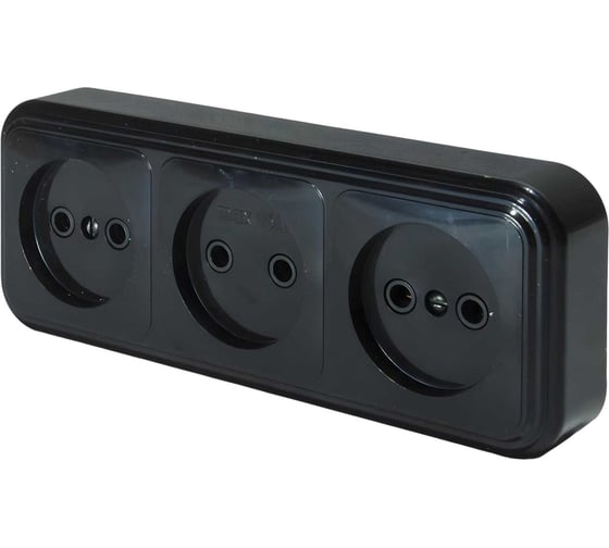 Изображение товара Розетка ООО ОПТИКОМ ЭЛЕКТРИК RA 16-363 трехместная открытой установки, цвет черный  400215.00781.5