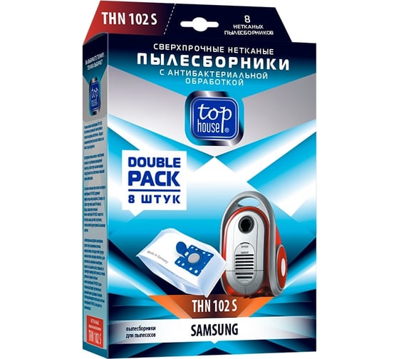 Изображение товара Пылесборники THN 102 S  8 шт сверхпрочные нетканые с антибактериальной обработкой 4 шт TOP HOUSE 393477