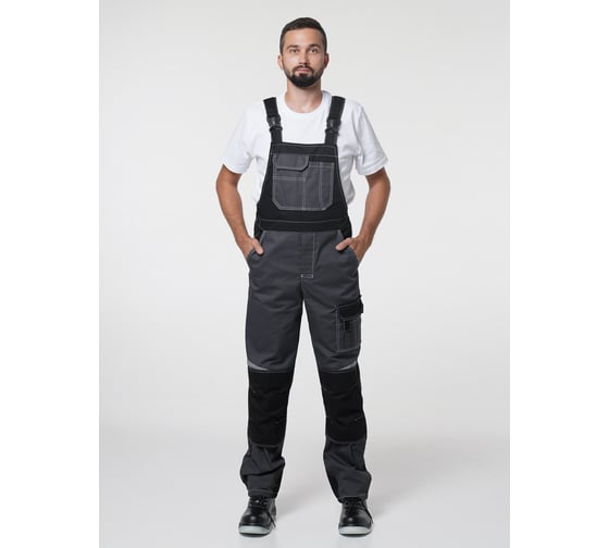 Изображение товара Полукомбинезон рабочий мужской Эпицентр №116 серый с черный, СОП, ткань Rodos 52-54/170-176 №116 №116.ПкСЧРо,4660375491016
