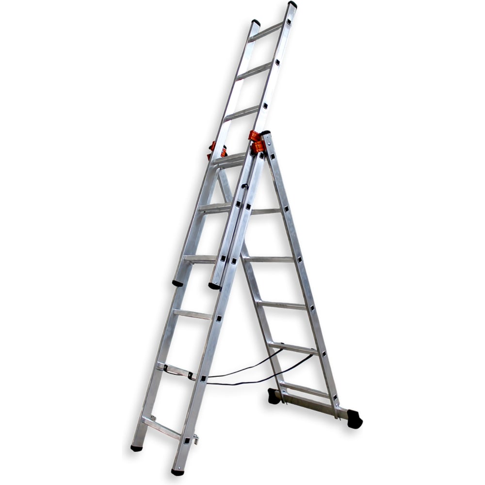 Изображение товара Алюминиевая трехсекционная лестница ООО Риз 3x6 рабочая высота 5.18 м профессиональная
