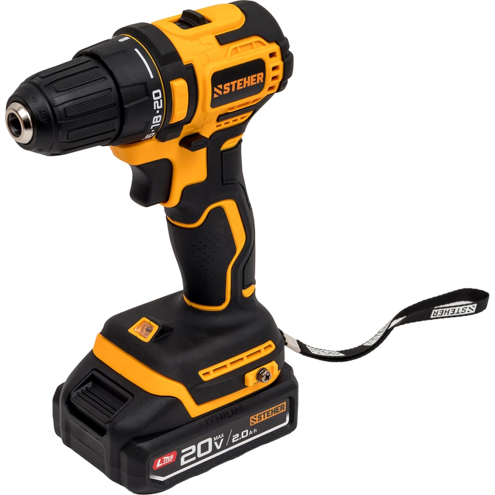 Изображение товара Бесщеточная дрель-шуруповерт STEHER 20 В 45 Н·м 1 АКБ LMS быстрый заряд