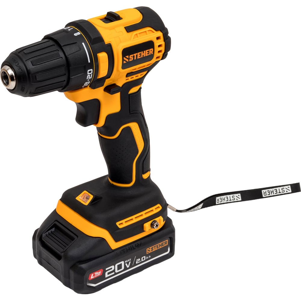Изображение товара Бесщеточная дрель-шуруповерт STEHER 20 В с двумя аккумуляторами