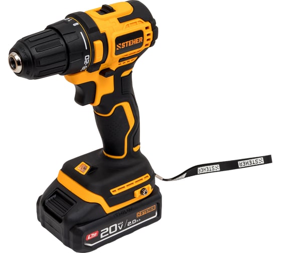 Изображение товара Бесщеточная дрель-шуруповерт STEHER 20 В, 45 Н·м, 2 АКБ LMS (2 А·ч), сумка CB-45-22