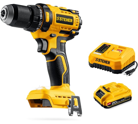 Изображение товара Бесщеточная дрель-шуруповерт STEHER 20 В, 65 Н·м, 1 АКБ LMS (2 А·ч), CB-65-21