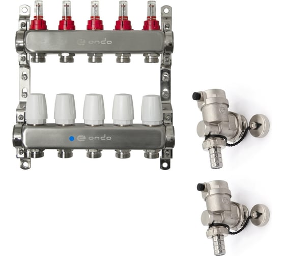 Изображение товара Коллекторная группа ONDO 5 вых. с расходомерами, термостатическими клапанами и концевым элементом BKGWDV05KIT