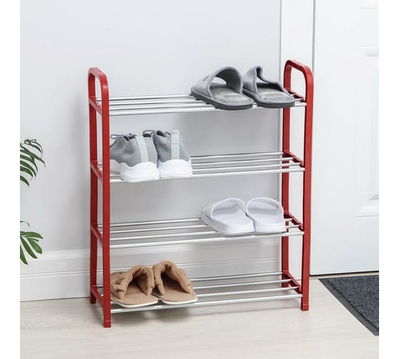 Изображение товара Полка для обуви Доляна 4 яруса 50х19х60 см красный 133672
