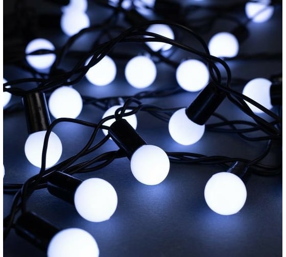 Изображение товара Гирлянда-нить Luazon DCR, IP44, шарики d 1.5 см, 10 м, Н.Т. LED-100-220V, 8 режимов, белый 671565