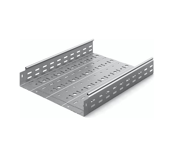 Изображение товара Металлический лоток перфорированный OSTEC 400x80x3000, толщина 1мм, Сендзимир цинк (в упаковке 2 шт) ЛПМЗТ-400х80х3000-1,0-СЦ