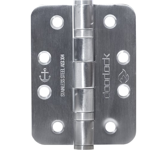 Изображение товара Дверные карточные скругленные петли Doorlock DL H102/76/2B/R/SSS (2 шт, матовая нержавеющая сталь, 102x76x3 мм) 74075