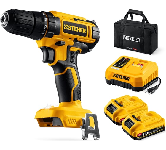 Изображение товара Дрель-шуруповерт, STEHER 20 В, 40 Н·м, 2 АКБ LMS (2 А·ч), сумка CD-40-22