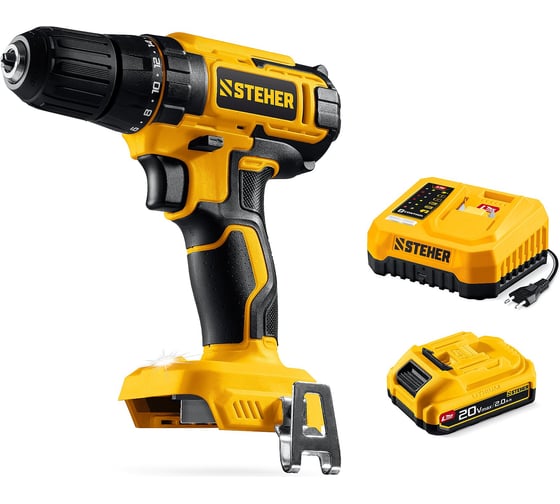 Изображение товара Дрель-шуруповерт STEHER 20 В, 40 Н·м, 1 АКБ LMS (2 А·ч), CD-40-21