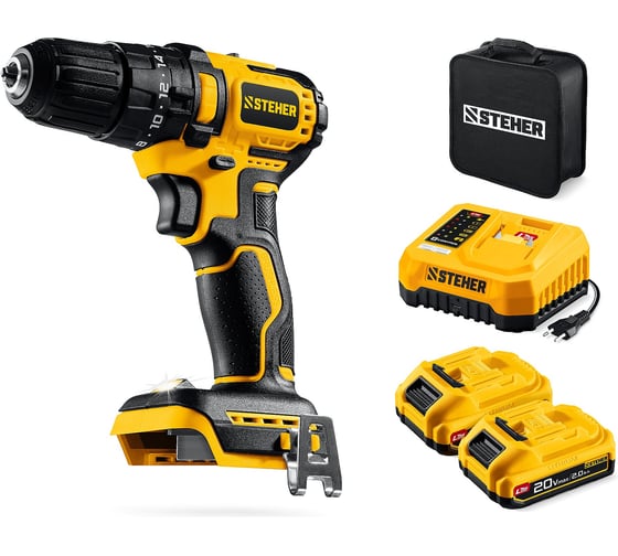 Изображение товара Бесщеточная ударная дрель-шуруповерт STEHER 20 В, 45 Н·м, 2 АКБ LMS (2 А·ч), сумка CBS-45-22