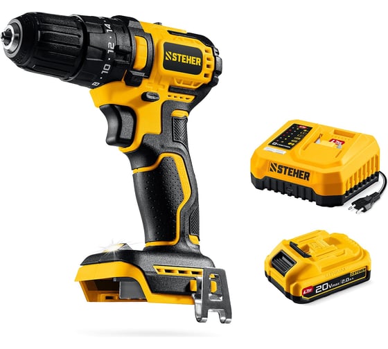 Изображение товара Бесщеточная ударная дрель-шуруповерт STEHER 20 В, 45 Н·м, 1 АКБ LMS (2 А·ч), CBS-45-21