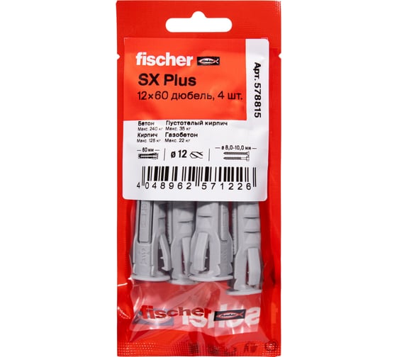 Изображение товара Дюбель Fischer SX Plus, 12x60, 4шт 578815
