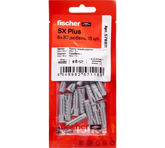 Изображение товара Дюбель Fischer SX Plus, 6x30, 15шт 578811